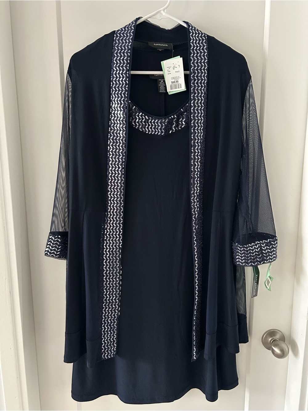 R&M Richards Navy Layered Tunic with Chevron Trim